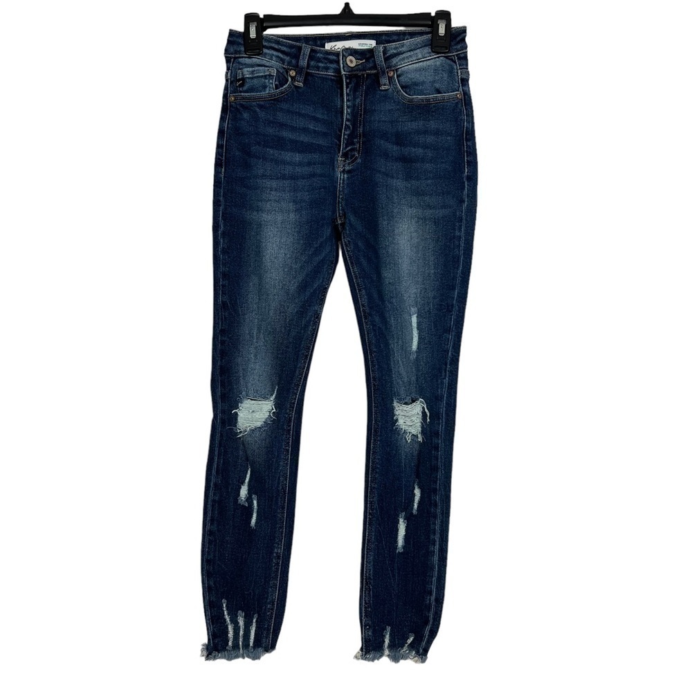 KanCan Women’s Blue Jeans Sz 27 (7) Distressed/Ripped Stretch Pockets Dark Wssh
